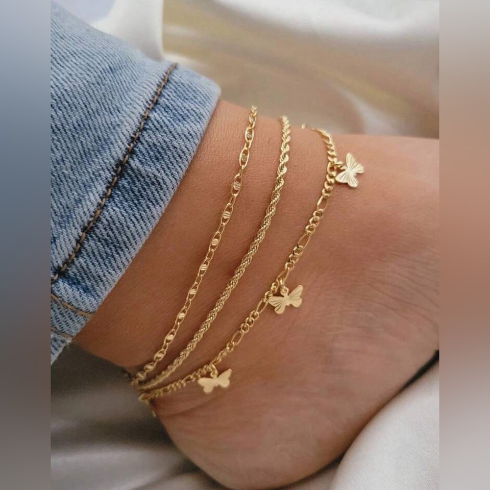 3pcs/Set Women's Fashionable Minimalist Butterfly Pendant Twisted anklet